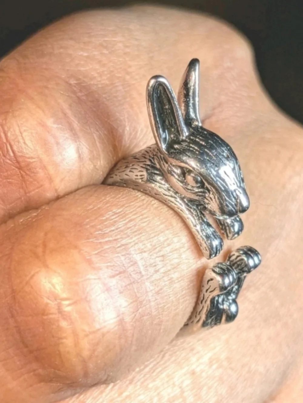 Silvery Bunny Wrap Ring - Animal Adjustable Band